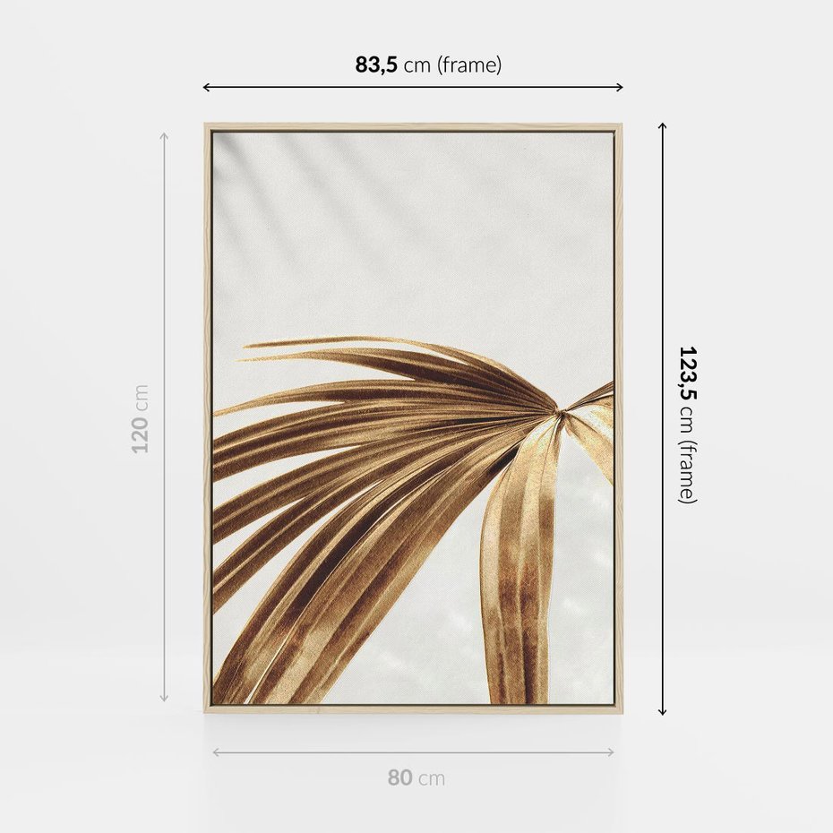 Obraz w ramie 80x120 - Egzotyczny Blask - złote, liście - rama drewno