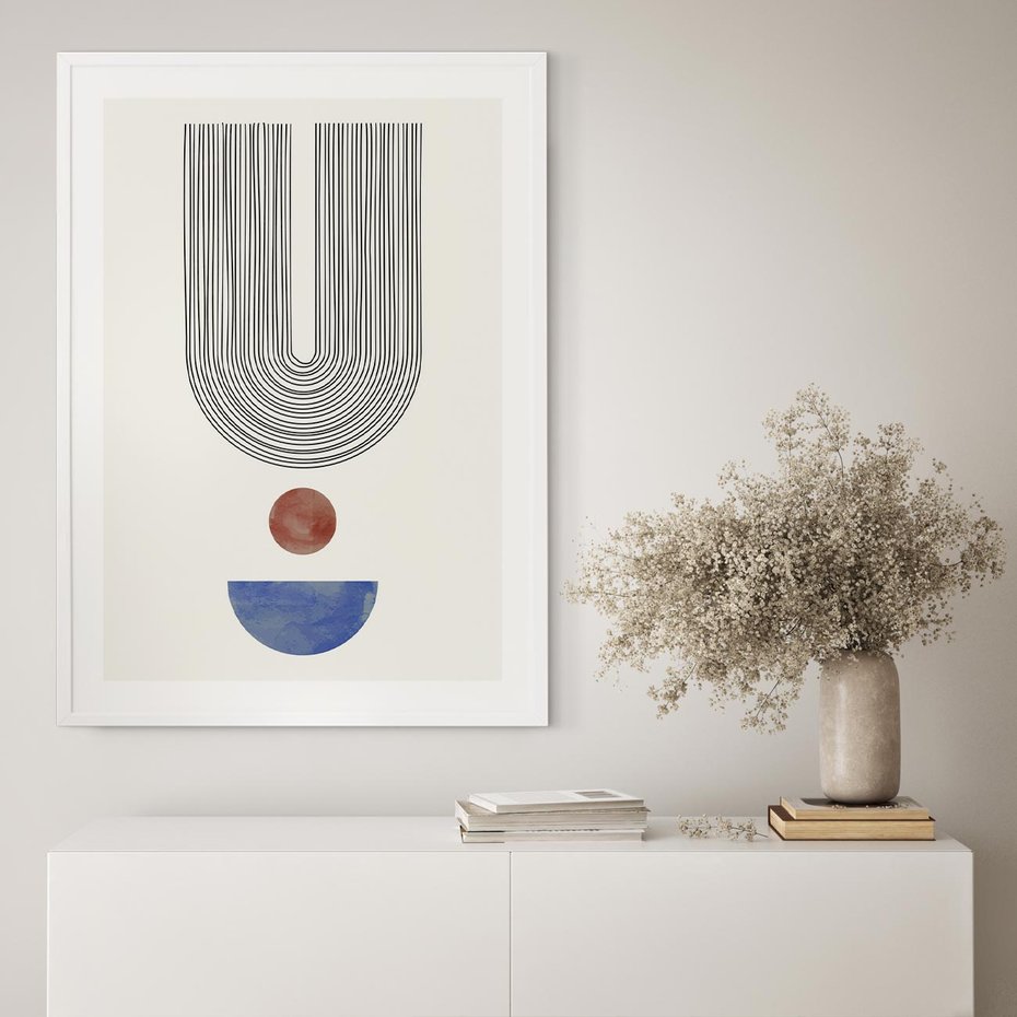 Plakat w ramie 40x50 - Rozplątane Wibracje - nowoczesny plakat, styl midcentury - rama biała