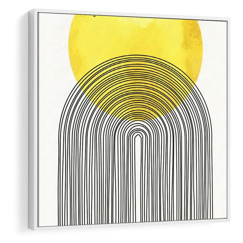 Obraz w ramie 50x50 - Słoneczne Odbicia - geometria, żółte koło - rama biała