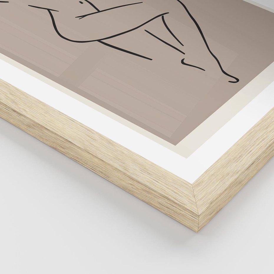 Plakat w ramie 50x70 - Zanikająca Wyobraźnia - mnimalistyczny akt, beżowa tonacja - rama drewno
