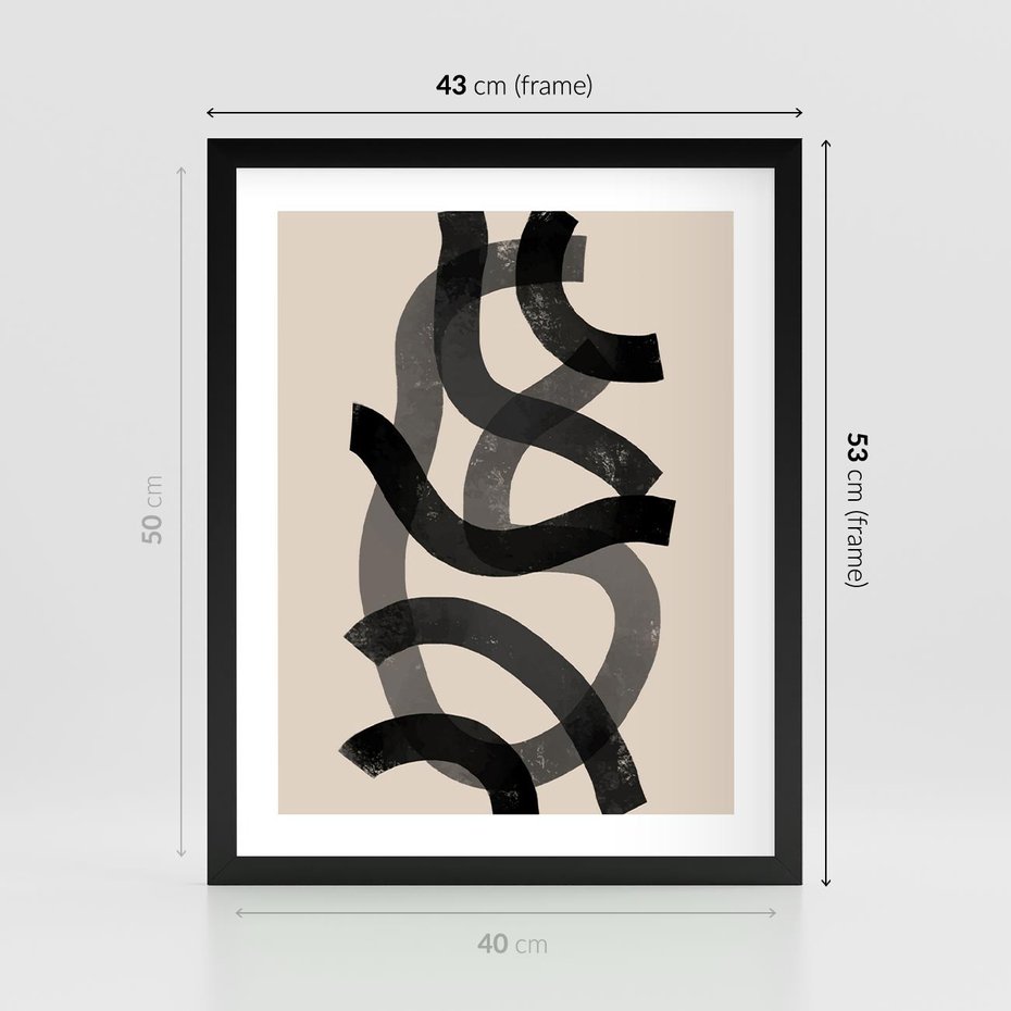 Plakat w ramie 40x50 - Strukturalne Odbicia Innowacji - zaplątane minimalistyczne linie, na bezowym tle - rama czarna