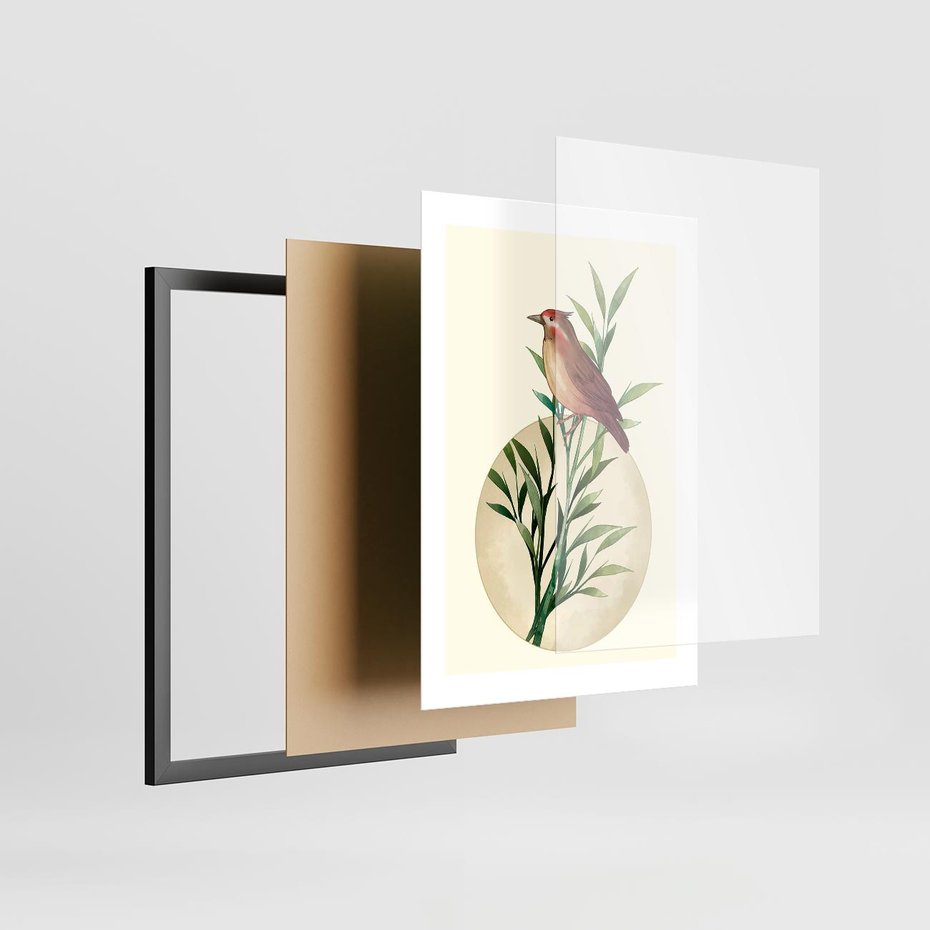 Plakat w ramie 30x40 - Rozkwitająca Delikatność - japońska sztuka, ptak - rama czarna
