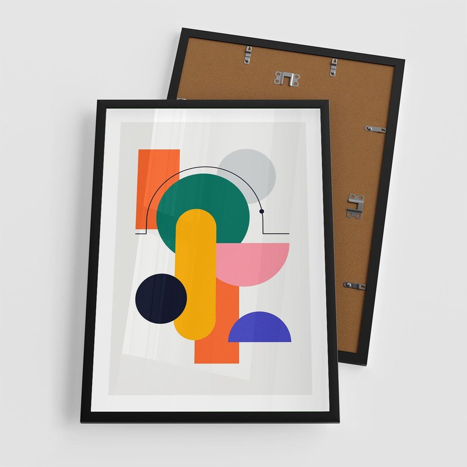 Plakat w ramie 50x70 - Harmonijne Przenikanie Form - nowoczesna sztuka, geometryczna kolorowa grafika - rama czarna