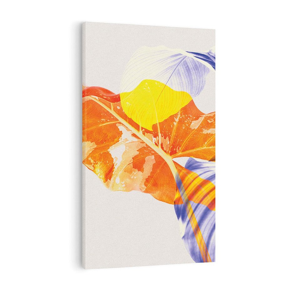 Obraz na płótnie 70x100 - Energetyczne Indygo - retro, tropikalne liście