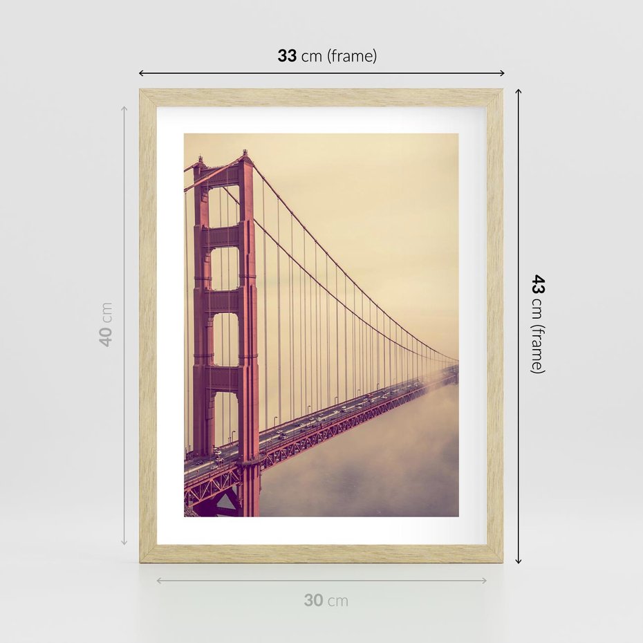 Plakat w ramie 30x40 - Most w mgle z perspektywą - most, perspektywa - rama drewno