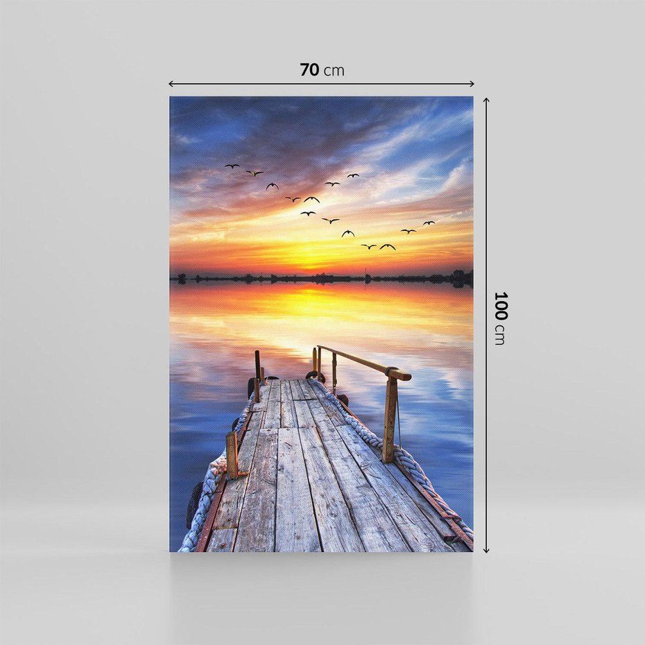 Obraz na płótnie 70x100 - Zachód słońca na pomostcie - pomost, zachód