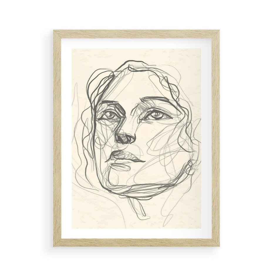 Plakat w ramie 50x70 - Konturem Uchwycone - plakat, minimalistyczny szkic - rama drewno