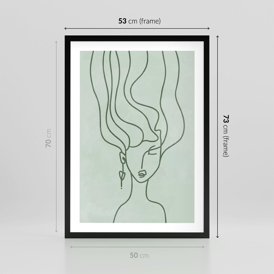 Plakat w ramie 50x70 - Spokojne Objęcia Natury - abstrakcja, zielony szkic - rama czarna