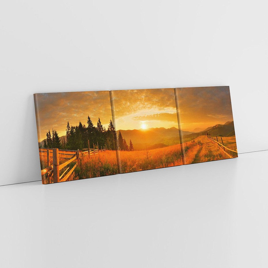 Obraz na płótnie 150x50 - harmonia drzew i kwiatów - góry, łąka