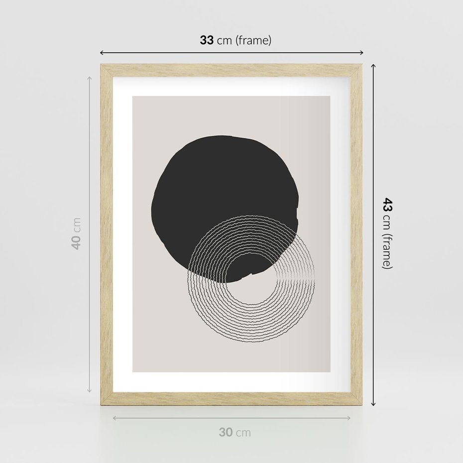 Plakat w ramie 30x40 - Migotliwa Opowieść - abstrakcyjna kompozycja, okręgi - rama drewno