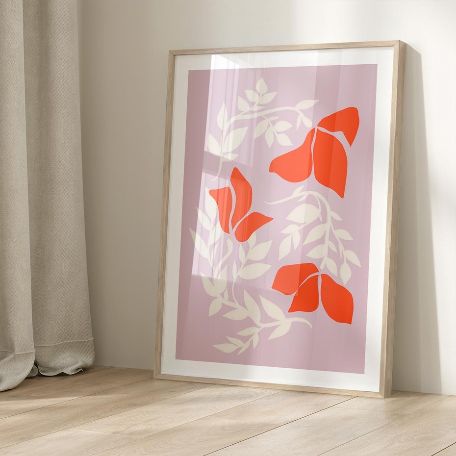 Plakat w ramie 40x50 - Kwiatowa Kreatywność - nowoczesny plakat, roślinne motywy - rama drewno