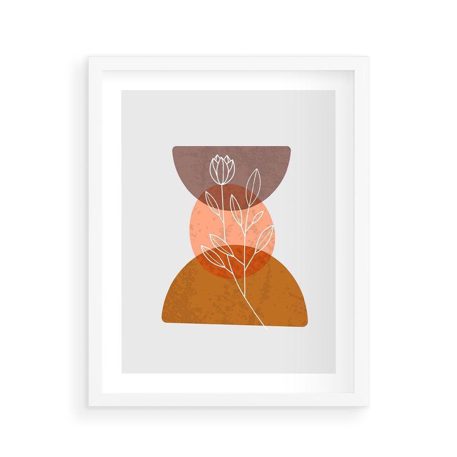 Plakat w ramie 40x50 - Kwiatowa Akwarela - akwarelowe kształty, brąz - rama biała