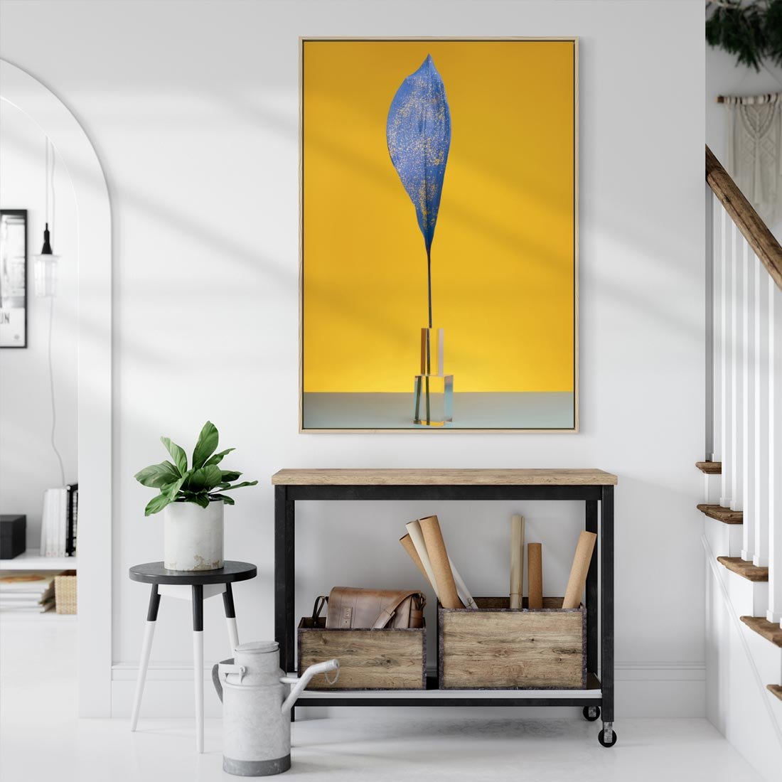 Obraz w ramie 80x120 - Niebiańskie liście - liść, liście - rama drewno