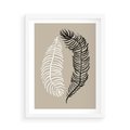 Plakat w ramie 50x70 - Spleciona Harmonia - sztuka nowoczesna, białe i czarne pióro - rama biała