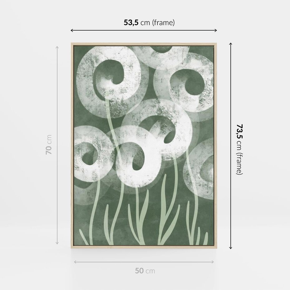 Obraz w ramie 50x70 - Spokojne Plamy Natury - zielony plakat, roślinne motywy - rama drewno