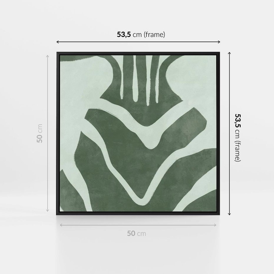 Obraz w ramie 50x50 - Zieleń Odpoczynku - zielony plakat, nieregularne splątane linie - rama czarna