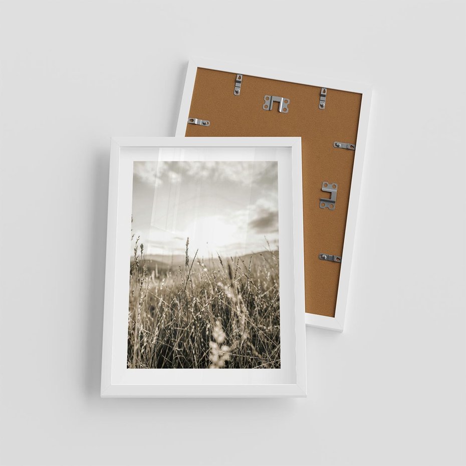 Plakat w ramie 30x40 - Łąka w Klimacie Sepii - suche trawy, łąka - rama biała