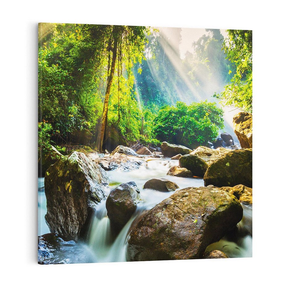 Obraz na płótnie 40x40 - Idylliczny strumyk w urokliwym lesie - strumyk, las