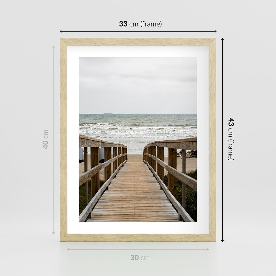 Plakat w ramie 30x40 - Morze i drewniany pomost - morze, pomost - rama drewno