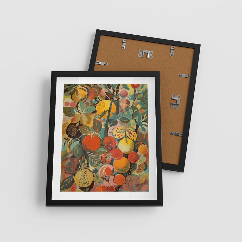 Plakat w ramie 40x50 - Księga Surrealnych Wyobrażeń - abstrakcyjny obraz owoców, jak picasso - rama czarna
