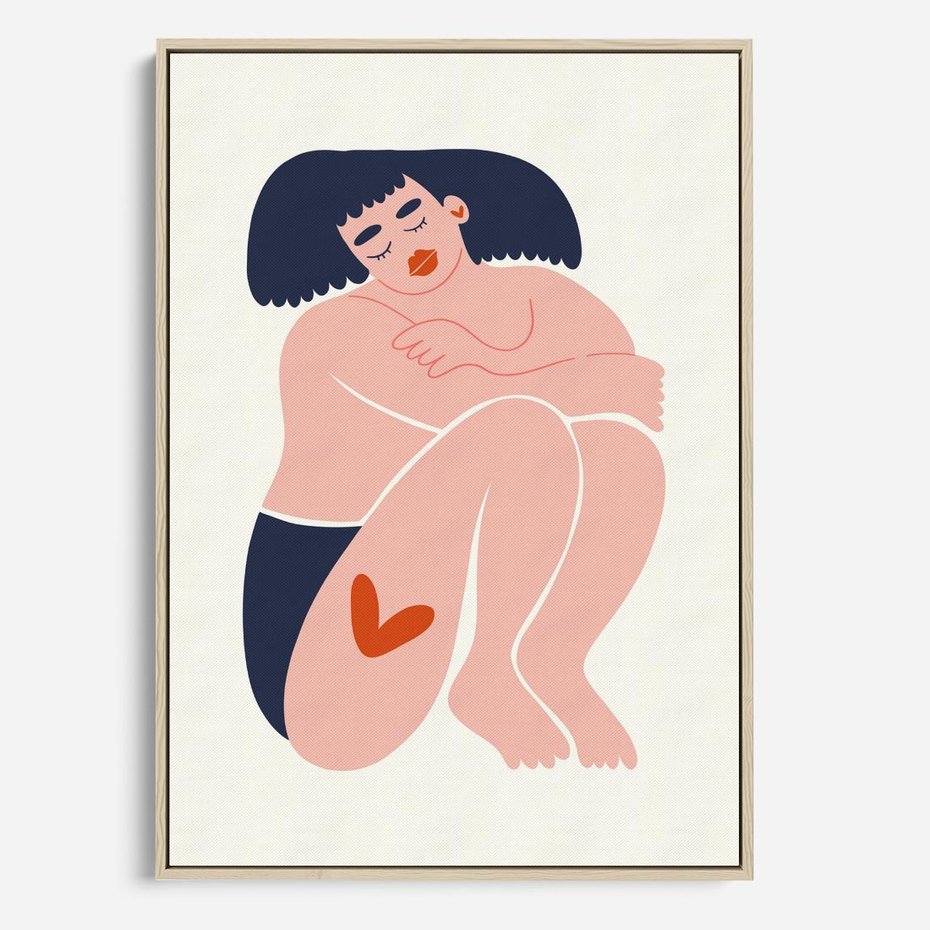 Obraz w ramie 50x70 - Melodia snów na płótnie - zakochana kobieta, graficzny obraz - rama drewno