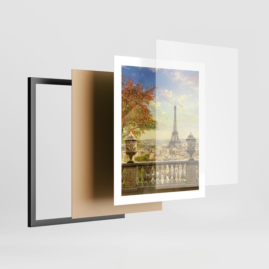 Plakat w ramie 40x50 - Paryż za Wieżą Eiffla - Paryż, Eiffla - rama czarna