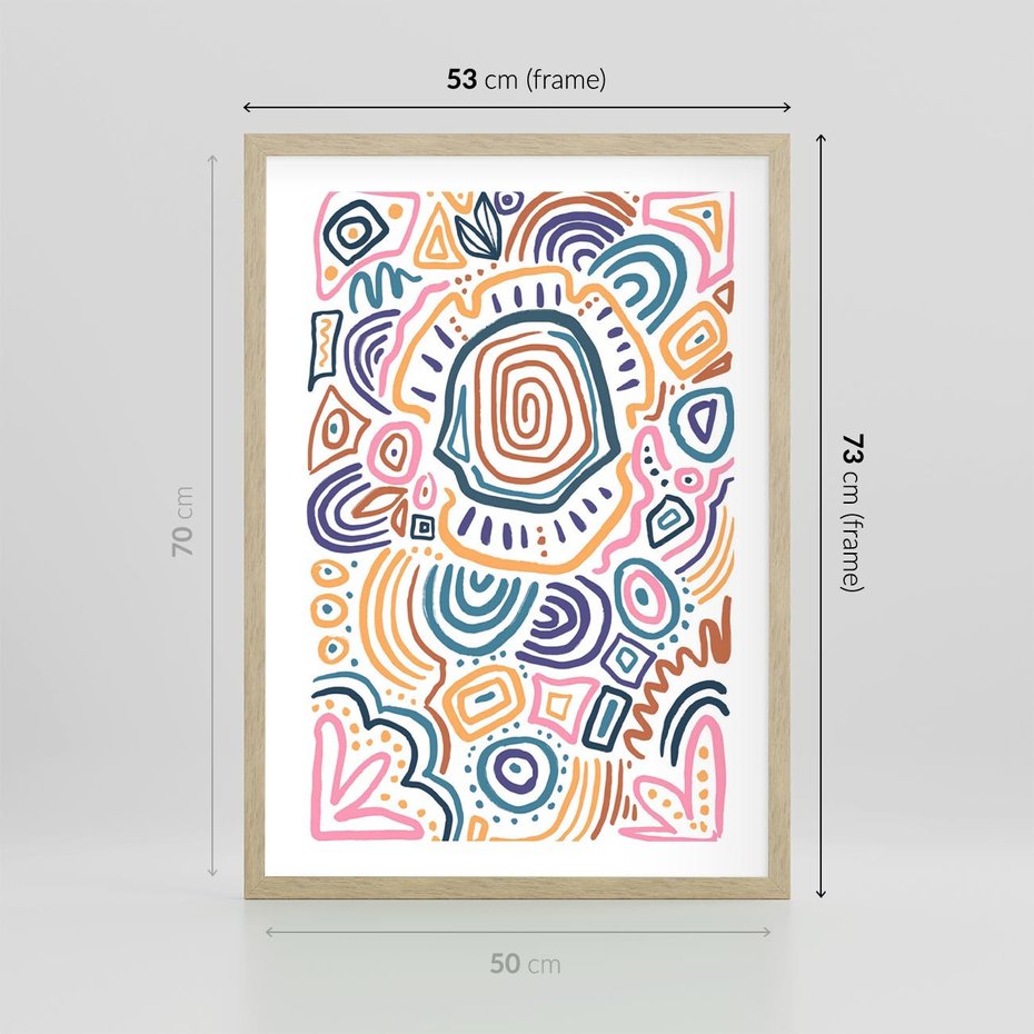 Plakat w ramie 50x70 - Eksploracja Etnicznych Granic - kolorowe etniczne wzory, tęczowe żywe kolory - rama drewno