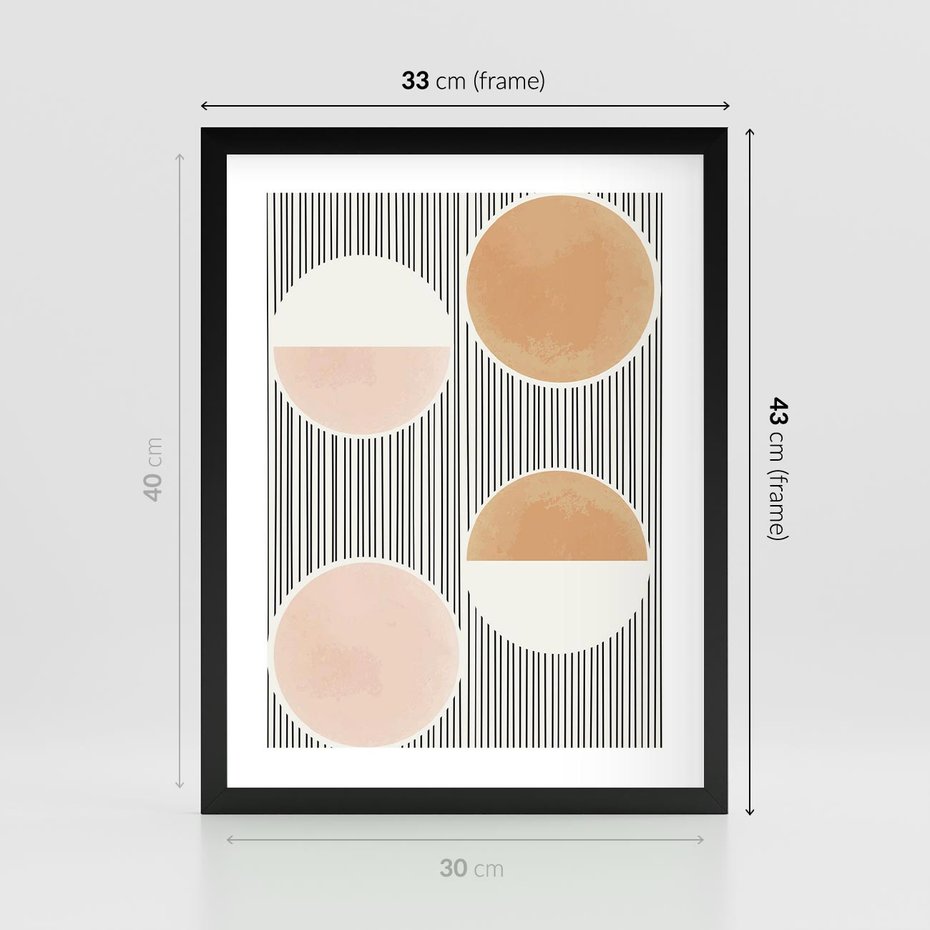 Plakat w ramie 30x40 - Przenikające Kształty - abstrkacyjna nowoczesna sztuka, koła okręgi - rama czarna