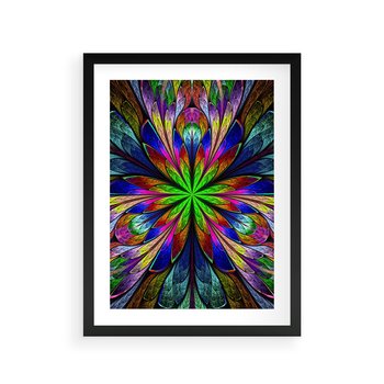 Plakat w ramie 40x50 - Witrażowa magia na płótnie - witraż, sztuka - rama czarna