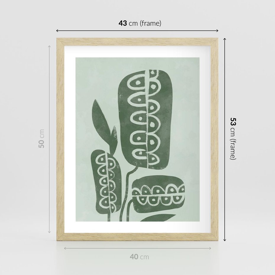 Plakat w ramie 40x50 - Nurtująca Zieleń - abstrakcyjny zielony motyw, skandynawski design - rama drewno