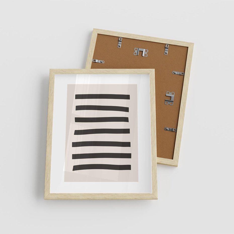 Plakat w ramie 40x50 - Strukturalna Rewolucja Form - minimalizm, czarne pasy - rama drewno