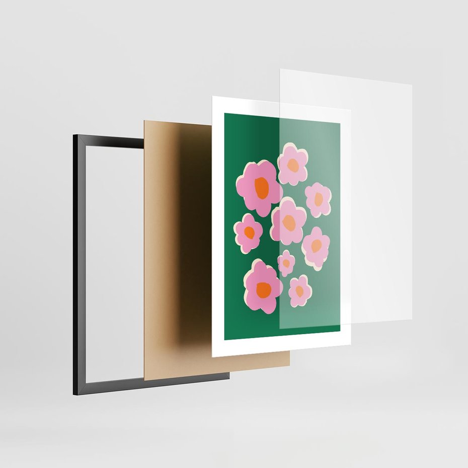 Plakat w ramie 30x40 - Przenikające Refleksje - abstrakcyjny plakat, boho styl - rama czarna