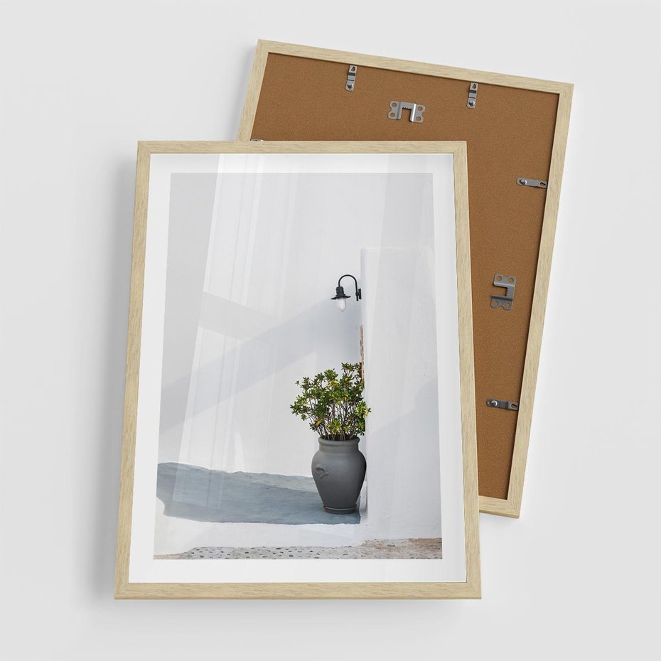 Plakat w ramie 50x70 - Błękitne wybrzeże - Santorini, Grecja - rama drewno