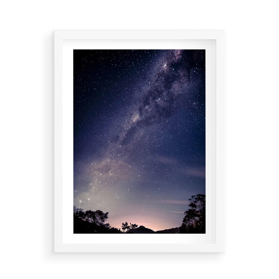 Plakat w ramie 50x70 - Gwiaździste Ujęcie - gwiaździste niebo, noc - rama biała
