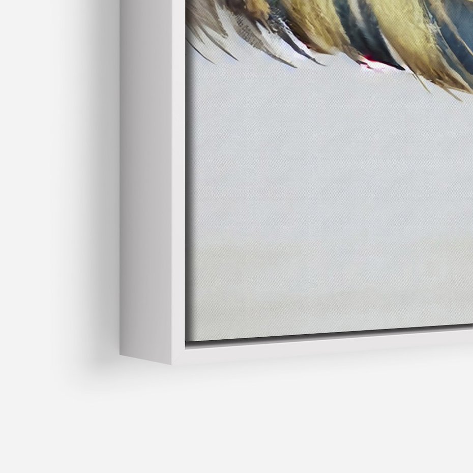 Obraz w ramie 70x100 - Granatowo-Złote Pióra - sztuka, granatowe i złote pióra - rama biała