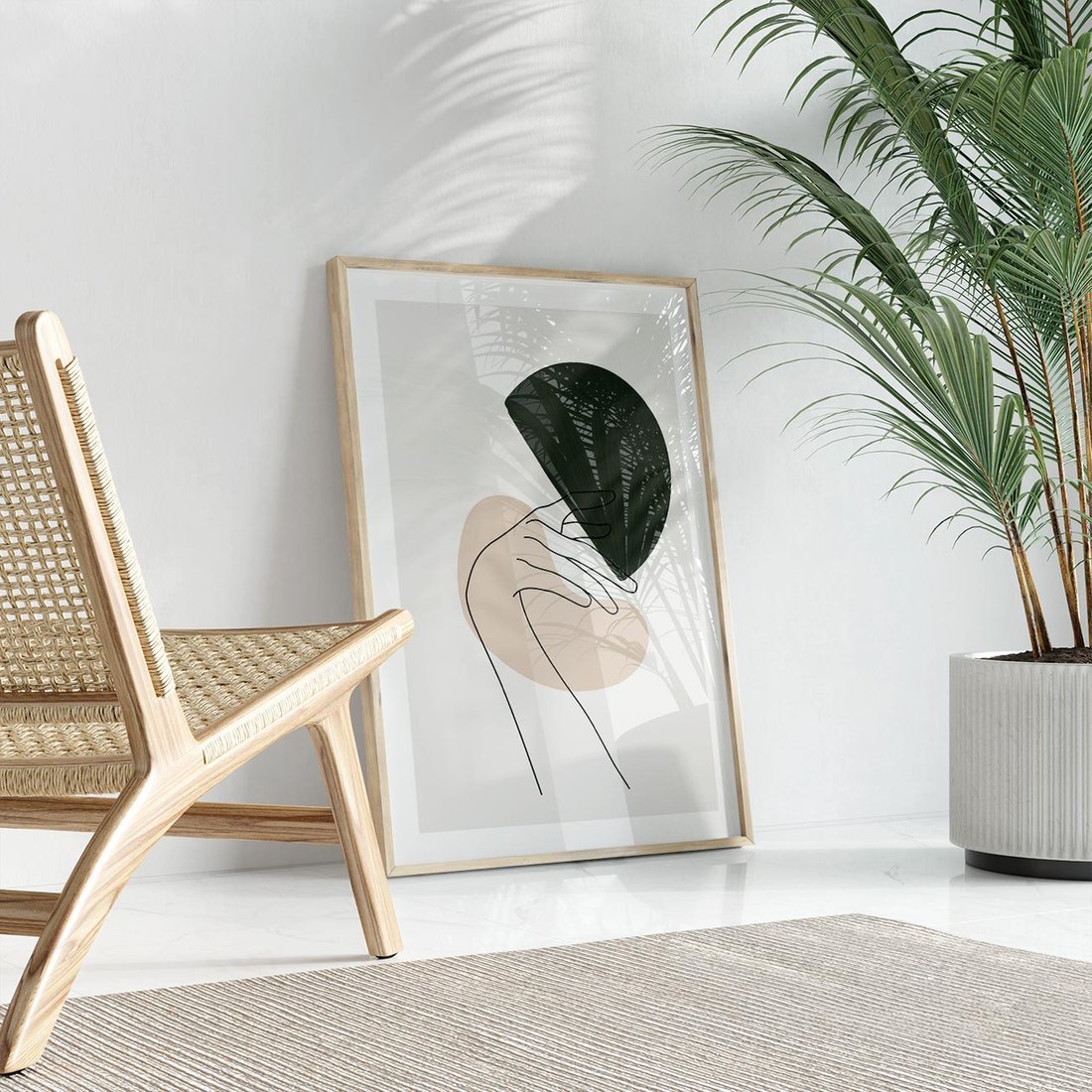 Plakat w ramie 30x40 - Przenikające Kształty - szkic jedną linią, one line - rama drewno