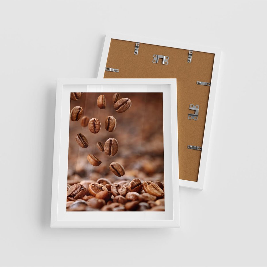 Plakat w ramie 40x50 - Kawiarniana atmosfera kawy - kawa, kawiarnia - rama biała