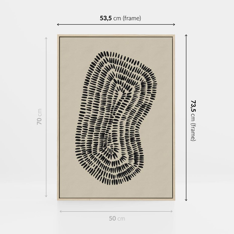 Obraz w ramie 50x70 - Nowoczesne Odbicia Wnętrza - boho plakat, czarne kropki kreski - rama drewno
