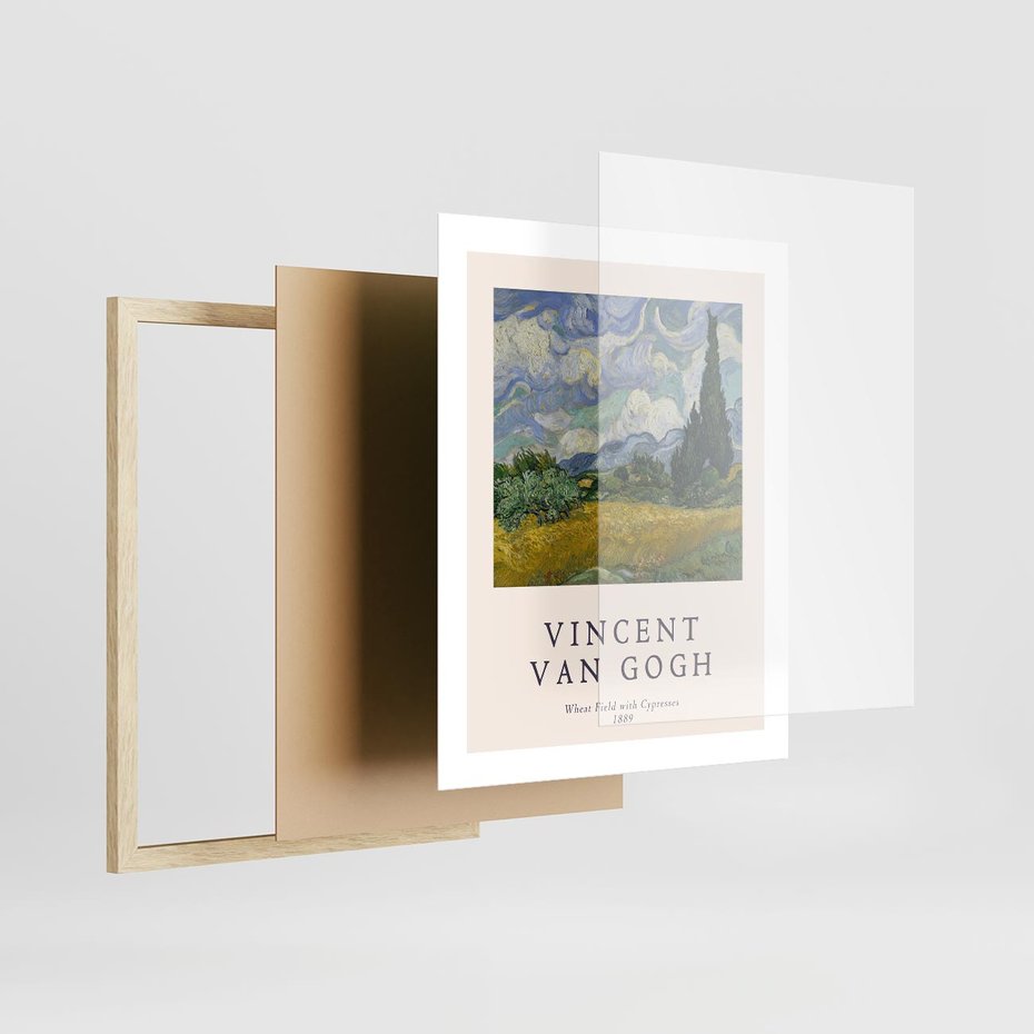 Plakat w ramie 40x50 - Pole z Cyprysami - reprodukcja obrazu, van gogh - rama drewno