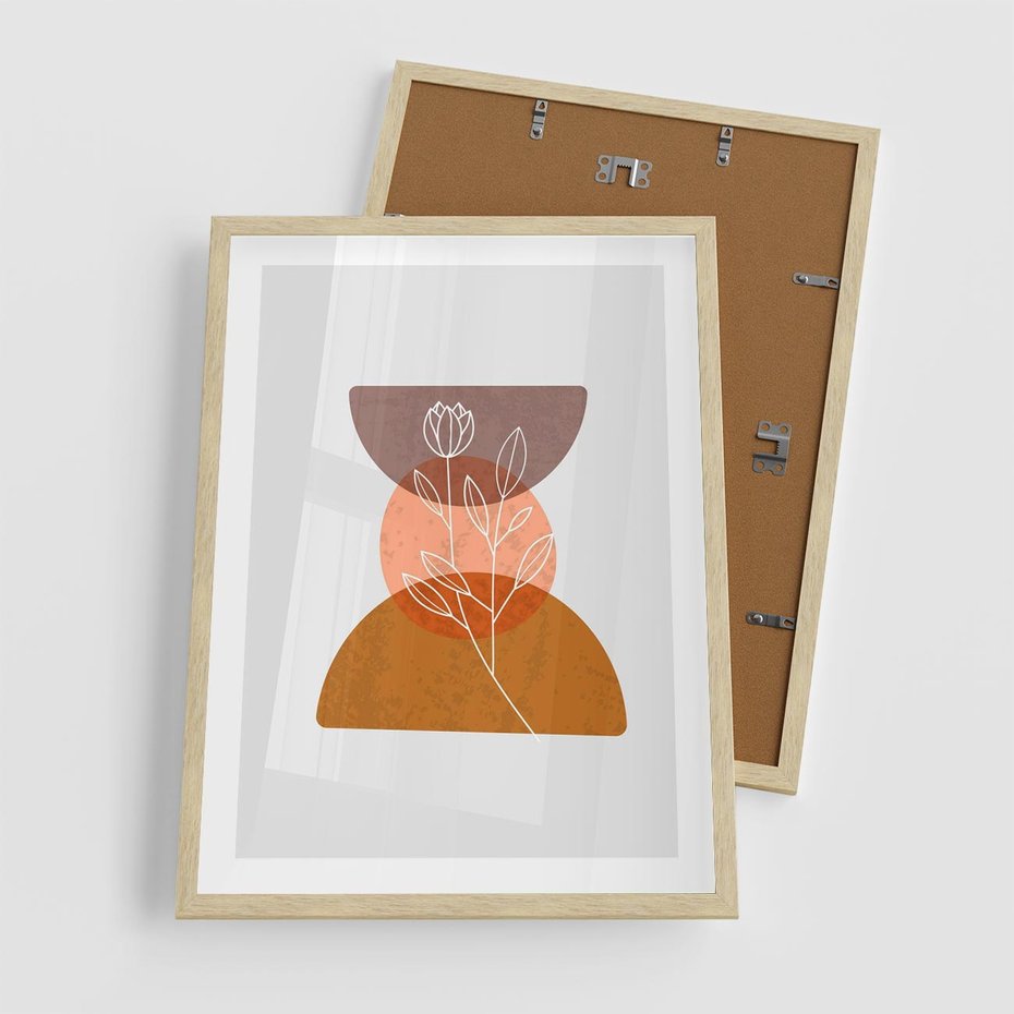 Plakat w ramie 50x70 - Kwiatowa Akwarela - akwarelowe kształty, brąz - rama drewno