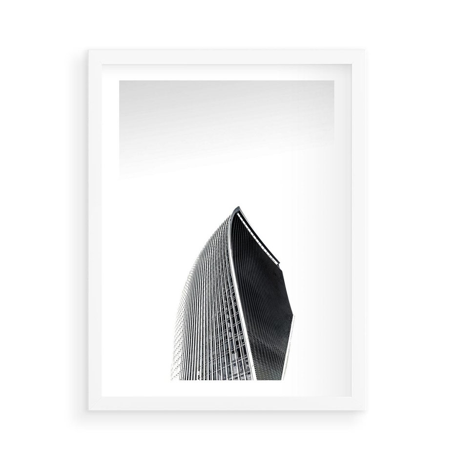 Plakat w ramie 50x70 - Czarno-Biały Wieżowiec - architektura, wieżowiec - rama biała