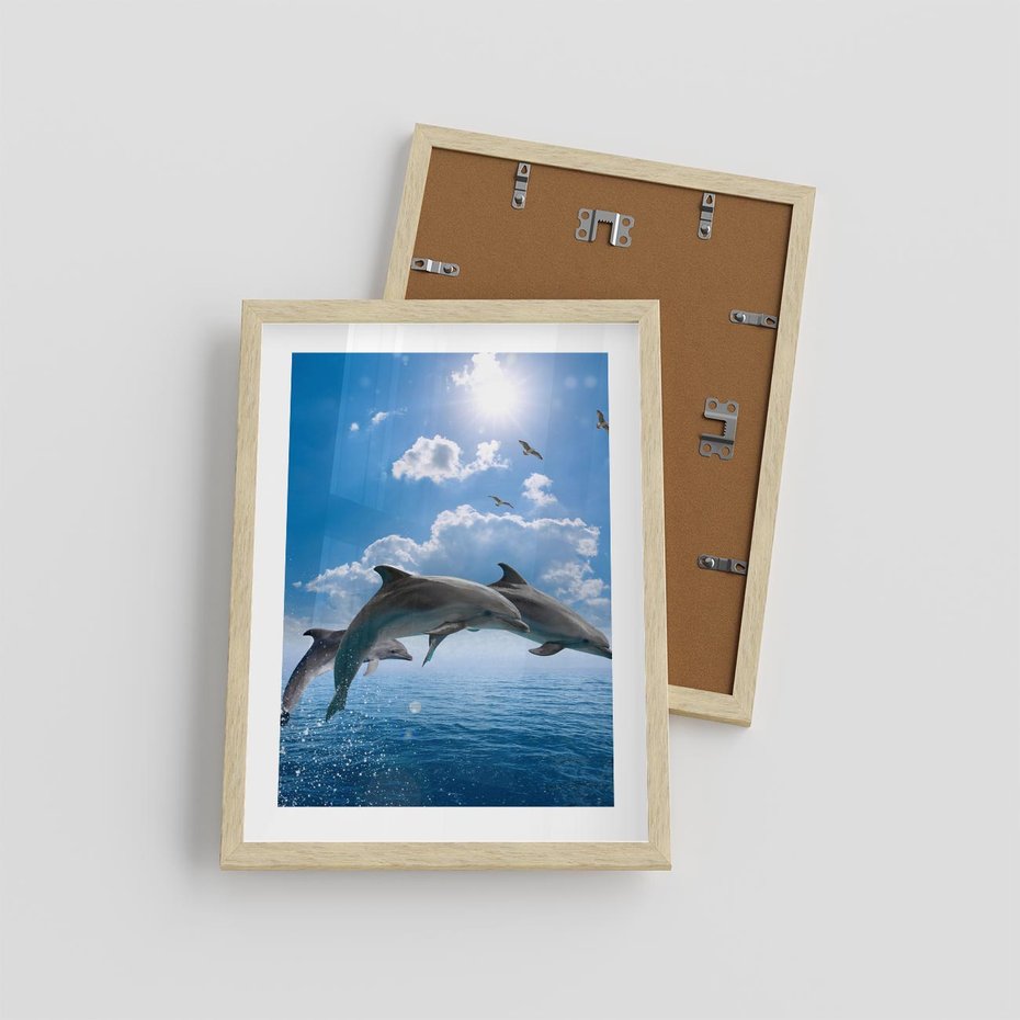 Plakat w ramie 30x40 - Spotkanie z naturą - morze, delfiny - rama drewno