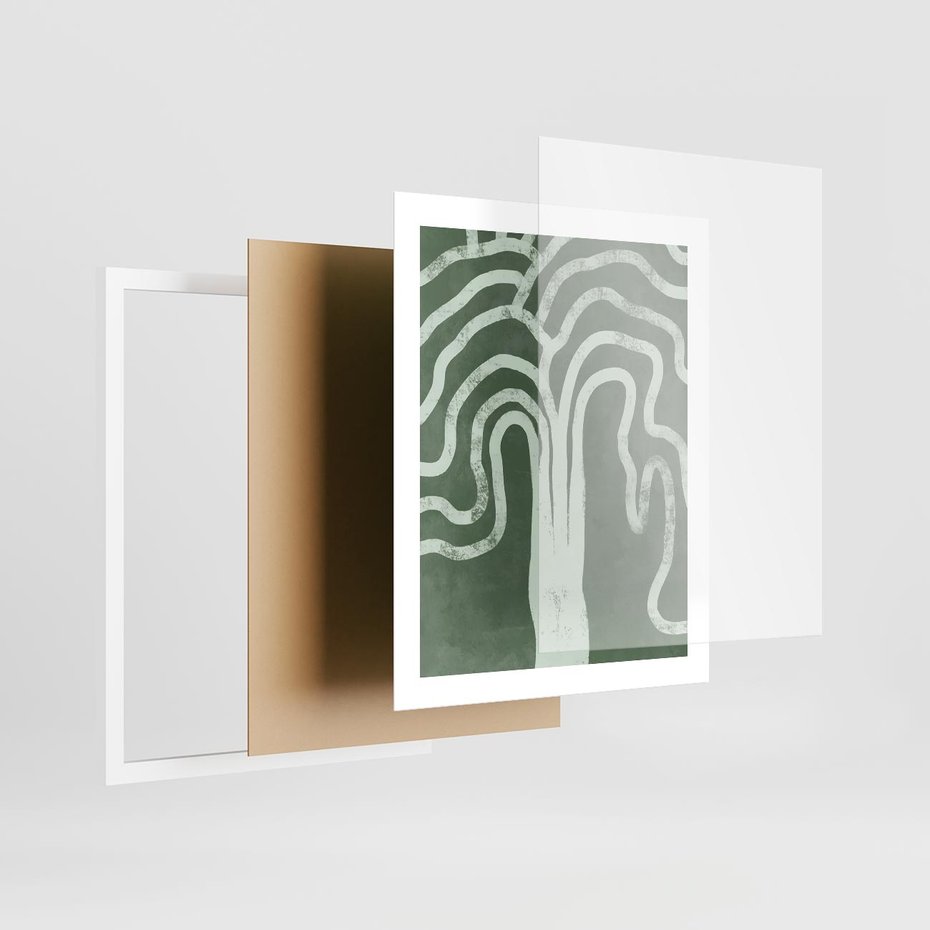 Plakat w ramie 40x50 - Inspirujące Zawiłości Zieleni - abstrakcyjny kształt, zielony plakat - rama biała