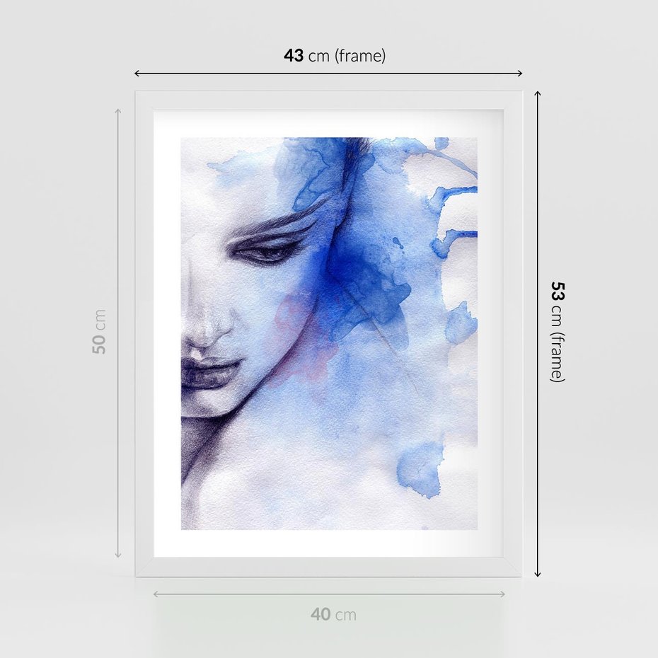 Plakat w ramie 40x50 - Graficzna magia kobiecej twarzy - grafika, kobieta - rama biała