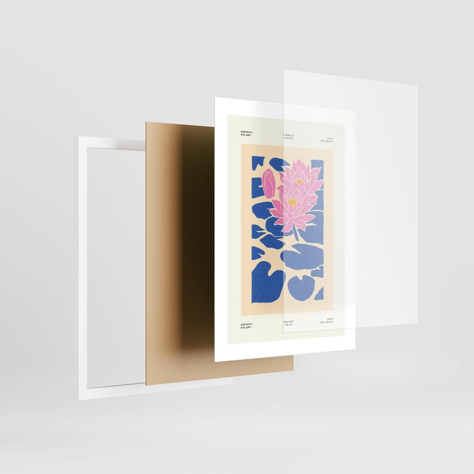 Plakat w ramie 30x40 - Rozświetlone Odbicia - lilie wodne, pastelowe kolory - rama biała