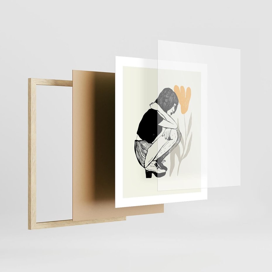 Plakat w ramie 40x50 - Kobiecy Plakat - prosta grafika, kobieta - rama drewno