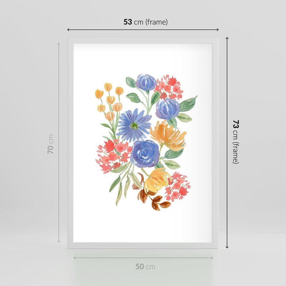 Plakat w ramie 50x70 - Kwiatowe Światło - akwarelowe kwiaty, bukiet - rama biała
