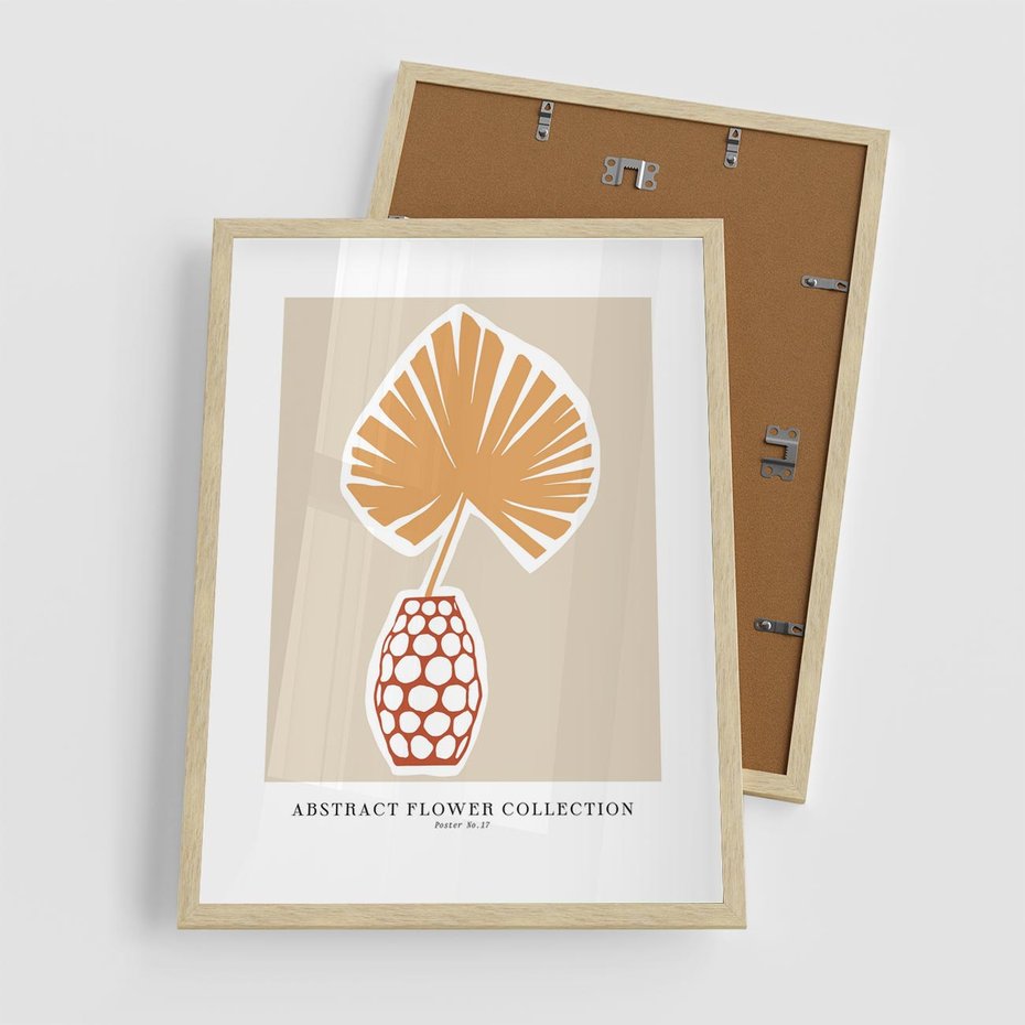 Plakat w ramie 50x70 - Kwiatowa Kreatywność - tropikalny liść w wazonie, typografia - rama drewno