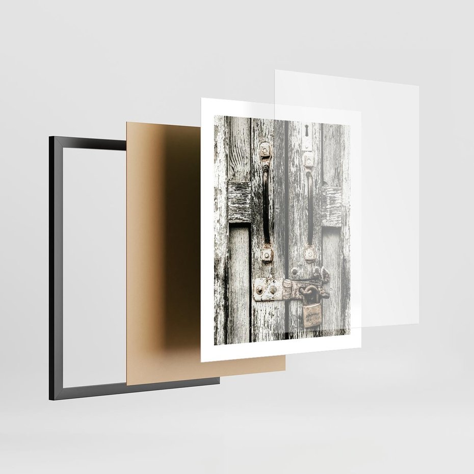 Plakat w ramie 40x50 - Retro Drzwi: Zamknięta Tajemnica - stare drzwi, kłódka - rama czarna