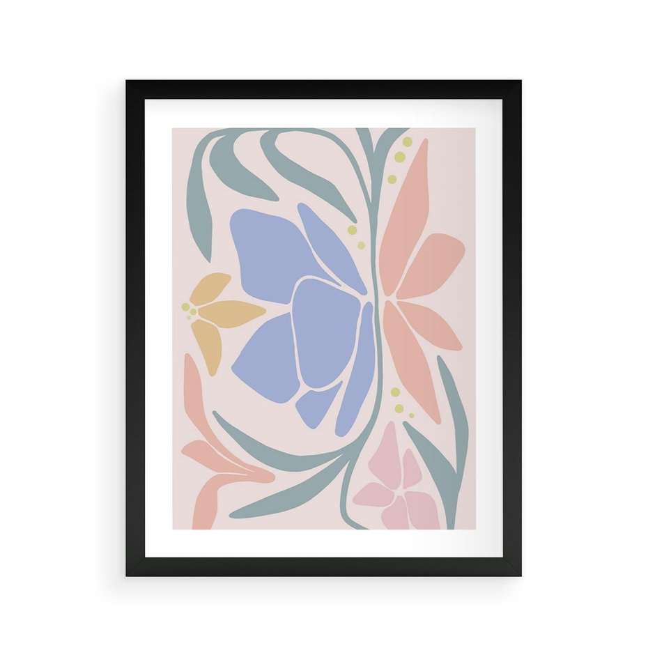 Plakat w ramie 40x50 - Pastele Kwiatowych Plam - pastelowe kwiaty, na beżowym tle - rama czarna